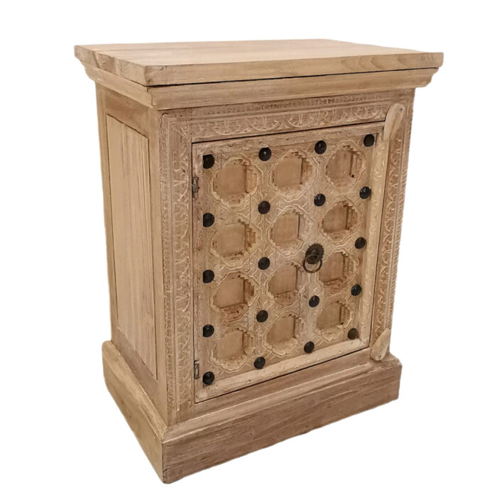 Wooden Single Door Geometric Bedside Pedestal Wooden Single Door Geometric Bedside Pedestal