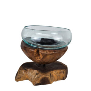 Abstract Glass Fruit Bowl On Wood Stand