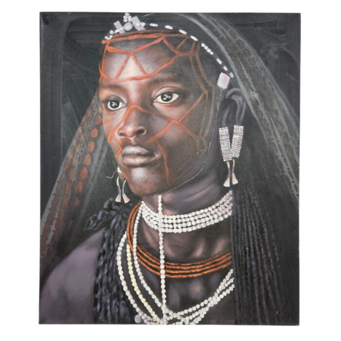 African Beaded Beauty Oil Painting
