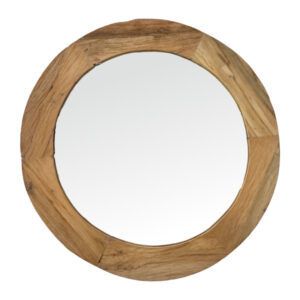 Round Aged Teak Wall Mirror