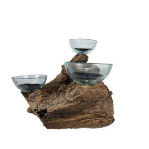 Abstract Glass Candle Holders On Wood