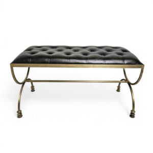 Leather And Steel Ottoman Bench