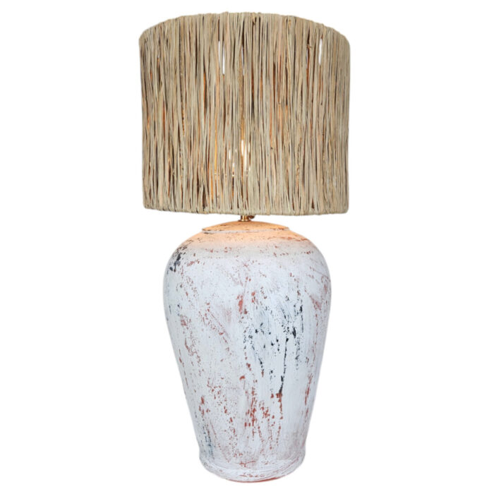 Pottery Lamp With Grass Shade Pottery Lamp With Grass Shade