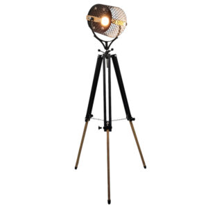 Wood And Steel Floor Standing Lamp