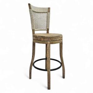 Teak And Rope Swivel Bar Stool