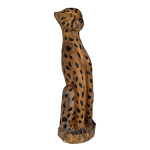 Teak Sitting Cheetah Sculpture